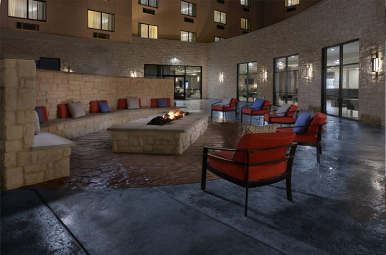 Outdoor patio at night